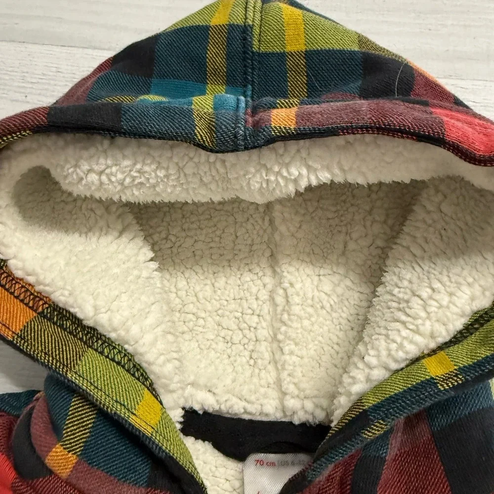 Hanna Andersson baby colorful plaid Sherpa lined zip up sweatshirt 70 6-12 month